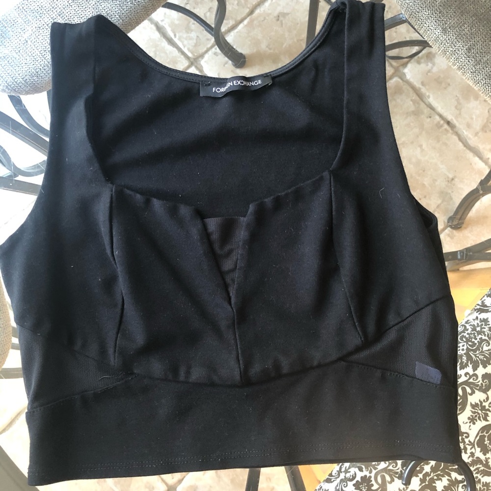 Foreign exchange mesh cutout crop top
